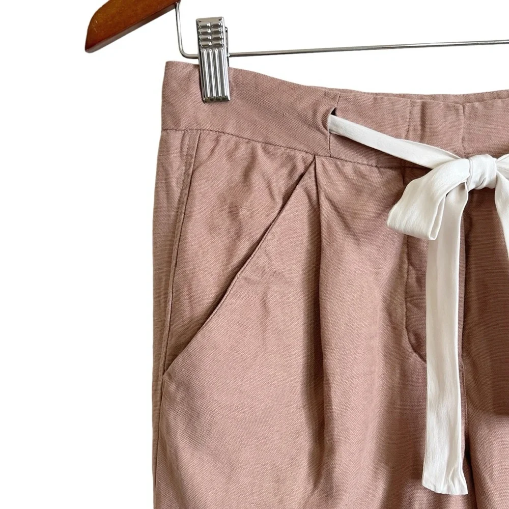 Aritzia Wilfred Allant Linen Blend Cropped Pants Womens 00 Brown Coastal Boho